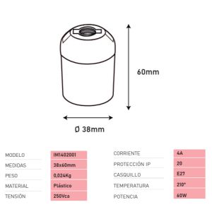 PORTALAMPARA E27 PLASTICO SIN ROSCA 3/8 - Vista 1