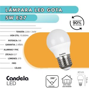 LAMPARA GOTA LED 5 WATT E27 220V CANDELA - Vista 5