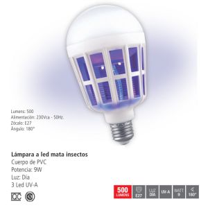 LAMPARA LED MATA INSECTOS  BULBO 9W - LUZ DIA + LUZ UV-A - Vista 2