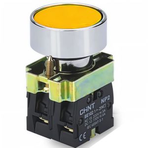 PULSADOR DE CUERPO METALICO DE 22 MM AMARILLO CON CONTACTO NA