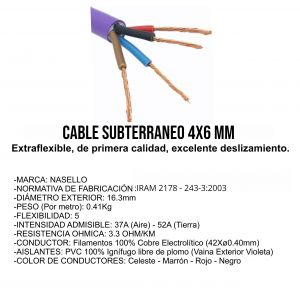 CABLE SUBTERRANEO 4X6 MM X METRO CONDUELEC - Vista 2