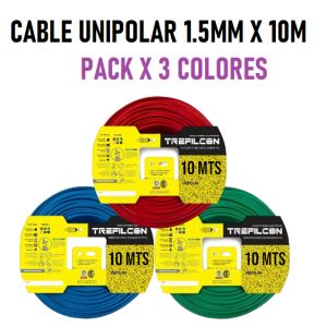 CABLE UNIPOLAR 1.5 MM TREFILCON X 10M PACK X 3 COLORES (ROJO- CELESTE - VERDE/AMARILLO) - Vista 1