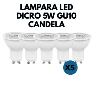 LAMPARA LED DICROICA 5W GU10 CANDELA COLOR FRIO X5 UNIDADES - Vista 1