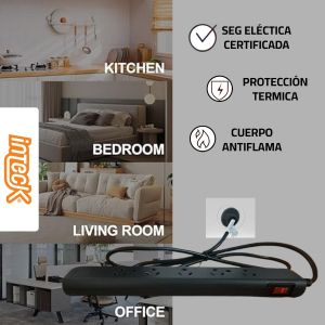 PROLONGADOR MULTIPLE 5 TOMAS NEGRO CON CABLE 1.5 MTS C/ PROTECTOR TERMICO - Vista 6