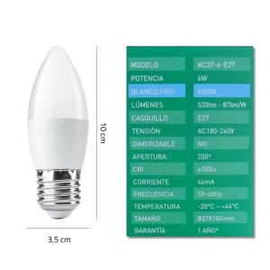 LAMPARA VELA LED 6W C37 E27 KING - Vista 2