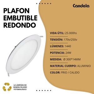PANEL LED 24W REDONDO EMBUTIR CANDELA - Vista 4