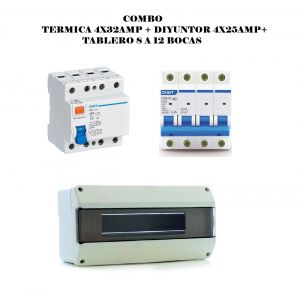 COMBO DISYUNTOR TETRAPOLAR 4X25 + TéRMICA TRIFASICO INDUSTRIAL 4X32 + TABLERO - Vista 1