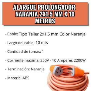 ALARGUE PROLONGADOR NARANJA 2X1.5 MM X 10 METROS - Vista 3