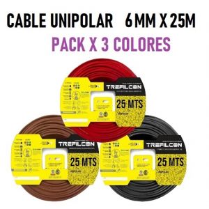 CABLE UNIPOLAR 6 MM TREFILCON X 25M PACK X 3 COLORES (MARRON - ROJO- NEGRO) - Vista 1