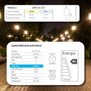 LAMPARA HIGHPOWER LED 40W E27 MAGNOLIA PVC/ALUM MACROLED - Vista 8