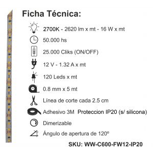 CINTA LED 80W 12V 2835 IP 20 X 5 MTS MACROLED - Vista 1