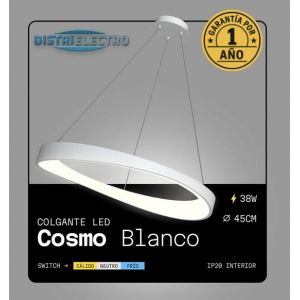 LAMPARA COLGANTE LED ACERO BLANCO 38W COSMO DISEÑO MINIMALISTA - Vista 3
