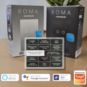 LLAVE LUZ PARED INTERRUPTOR WIFI TOUCH SMART 4 CANAL C/ CAPACITOR 7A MACROLED ROMA - Vista 15