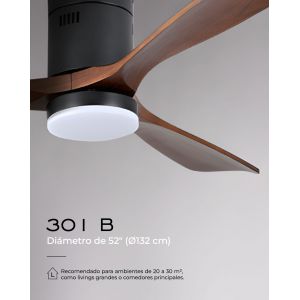 VENTILADOR DE TECHO NEGRO Y MADERA 301B CON LUZ 52” MOTOR DE ALTA EFICIENCIA LEUK