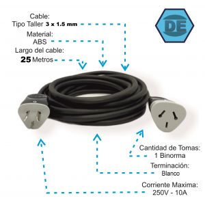 ALARGUE PROLONGADOR NEGRO 3X1.5 MM X 25 METROS - Vista 1