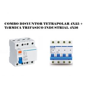COMBO DISYUNTOR TETRAPOLAR 4X25 + TéRMICA TRIFASICO INDUSTRIAL 4X16A - Vista 1