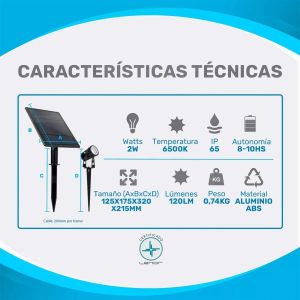 2 ESTACAS LED 2W FRíA + PANEL SOLAR CANDELA 7384 REDONDA NEGRO - Vista 2