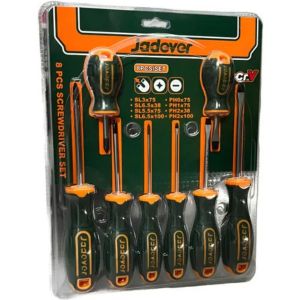 KIT DE DESTORNILLADORES - 8 PIEZAS - ACERO CR-V - 4 DESTORNILLADORES PLANOS: SL3 - SL5.5 - SL6.5 (X2) + 4 DESTORNILLADORES PHILLIPS: PH0 - PH1 - PH2 (X2) - Vista 1