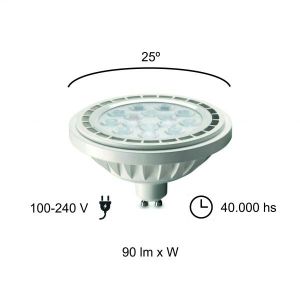 LAMPARA AR111 LED 15W 25º GU10 DE PVC BLANCA MACROLED - Vista 5