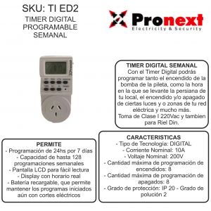 TIMER DIGITAL PROGRAMABLE ENCHUFABLE PRONEXT - Vista 2