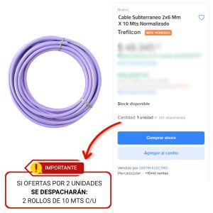 CABLE TREFILCON SUBTERRANEO 2X6 MM X 10 METROS - Vista 2