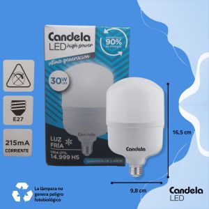 LAMPARA LED HIGH POWER 30W FRIA CANDELA - Vista 3
