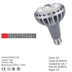 LAMPARA PAR LED MASTER
30W LUZ DIA - Vista 1