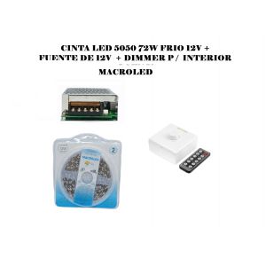 CINTA LED 5050 72W FRIO 12V + FUENTE DE 12V + DIMMER  P / INTERIOR MACROLED - Vista 1