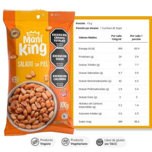 MANI SALADO MANI KING SIN PIEL 100 GR - Vista 1