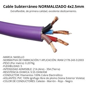 CABLE SUBTERRANEO 4X2.5 MM X METRO CONDUELEC - Vista 2