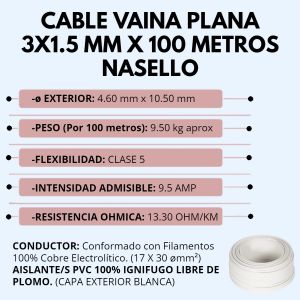 CABLE VAINA PLANA 3X1.5 MM X 100 MTS CONDUELEC - Vista 2