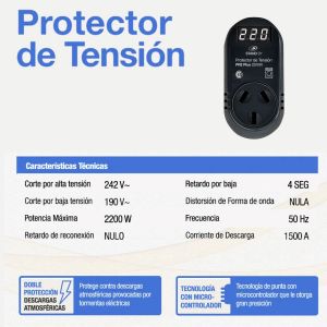 PROTECTOR DE TENSION 2200W LAVARROPA C/VOLTíMETRO STAND BY - Vista 3