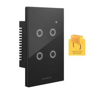 LLAVE LUZ PARED INTERRUPTOR WIFI TOUCH SMART 4 CANAL C/ CAPACITOR 7A MACROLED ROMA - Vista 8