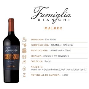 VINO BIANCHI FAMIGLIA MALBEC 750 ML - Vista 2