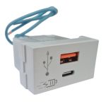 CARGADOR USB JELUZ PLATINUM DOBLE CONECTOR USB "C" + USB "A" 5V 3A (CARGA RAPIDA) BLANCO