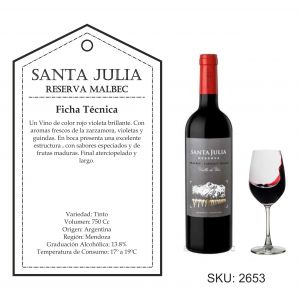 VINO SANTA JULIA RESERVA MALBEC 750 CC - Vista 1