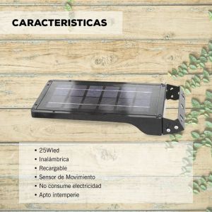 LUMINARIA SOLAR LED 3W EQUIVALE 25W C/ SENSOR DE MOVIMIENTO ATOMLUX - Vista 1