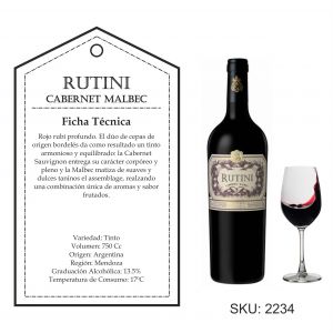 VINO RUTINI MALBEC 750 CC X3 - Vista 2