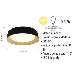 PLAFON LED ACERO NEGRO/MADERA 24W DAKOTA DISEÑO MODERNO - Vista 1
