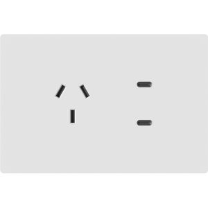 TOMACORRIENTE Y USB-C MILAN BLANCO MACROLED, AC 250V, 10A MAX. 2 USB-C DE 20W, BASTIDOR METALICO