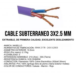 CABLE SUBTERRANEO 3X2.5 MM X METRO CONDUELEC - Vista 2