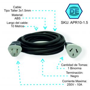 ALARGUE PROLONGADOR NEGRO 3X1.5 MM X 10 METROS - Vista 1