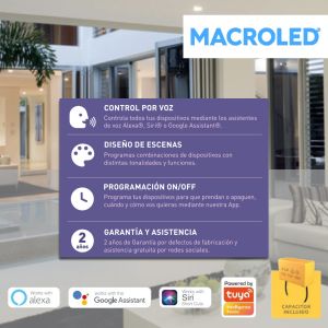 LLAVE LUZ PARED INTERRUPTOR WIFI TOUCH SMART 2 CANAL C/ CAPACITOR 7A MACROLED ROMA - Vista 9