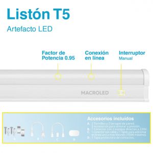 LISTON LED 18W 120 CM T5 PVC C/TECLA 220V IP20 MACROLED - Vista 6