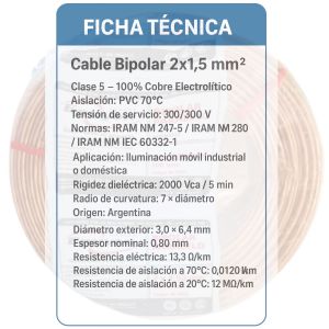 CABLE BIPOLAR PARALELO CRISTAL 1.5MM X 100 MTS EPUYEN - Vista 3