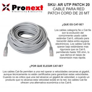 CABLE PARA RED PATCH CORD DE 20 METROS UTP PRONEXT - Vista 2