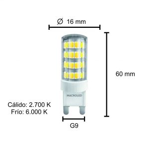 LAMPARA BIPIN 6W G9 220V MACROLED - Vista 4