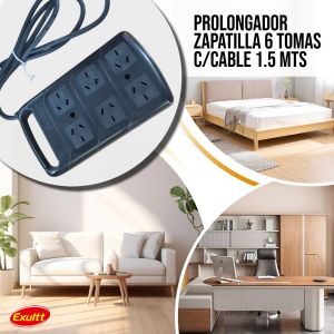 PROLONGADOR ZAPATILLA 6 TOMAS C/CABLE 1.5 MTS EXULTT - Vista 12
