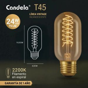 LAMPARA INCANDESCENTE 24W VINTAGE LUZ AMBAR CALIDA T45 CANDELA - Vista 1