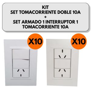SET TOMACORRIENTE DOBLE 10A + SET ARMADO 1 INTERRUPTOR 1 TOMACORRIENTE 10A X 20 UNIDADES - Vista 1